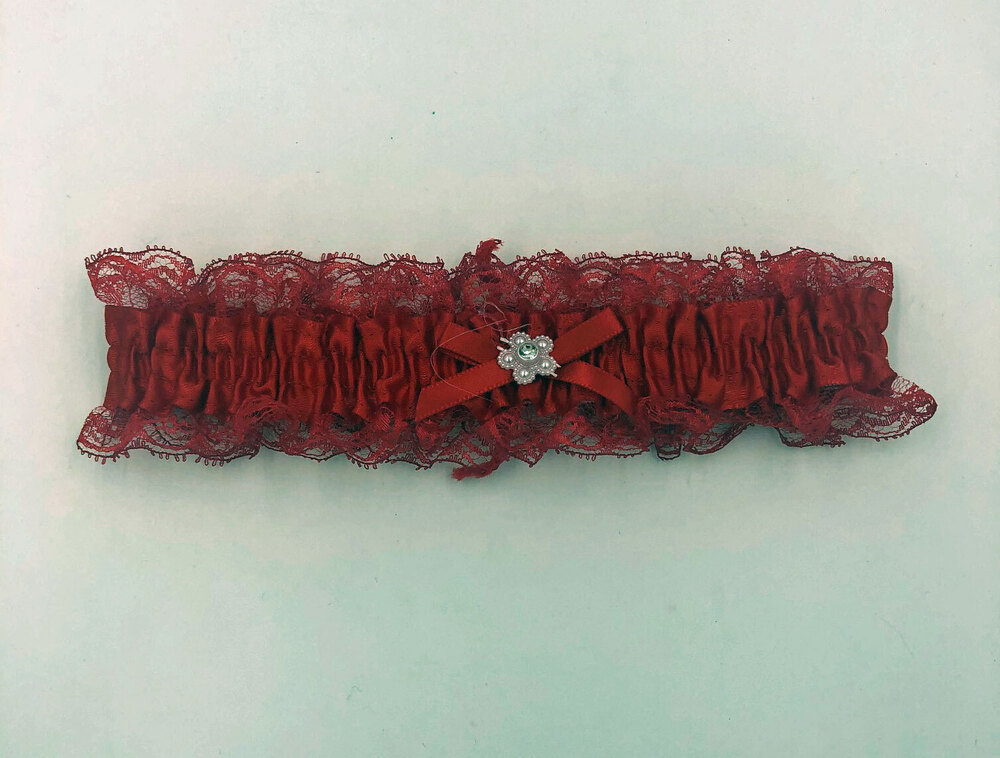 Satin Leg Garter - One Size - Red With Red Lace Elegant Moments